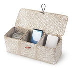 Seagrass Storage Basket with Lid Rectangular Small Woven Shelf Baskets with Sections for Organize Snack Toys Whitewash - color: Whitewash 3 Sections