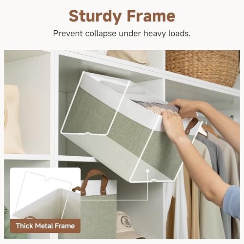 StorageWorks Storage Bins, Fabric Storage Bins for Shelves, Large Storage Baskets with Metal Frame, Closet Baskets and Bins with Handles, Green and White, 2-Pack - color: Green and White, size: 16 ½" L x 12" W x 10 ¼" H