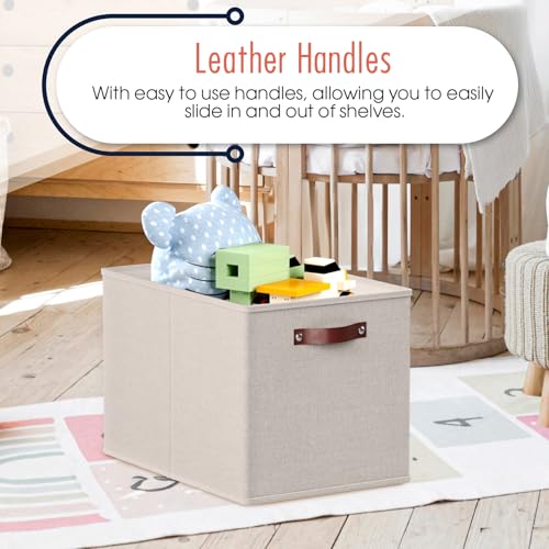 Ornavo Home 13 x 15 x 13 Kallax Storage Cube Bins, Foldable Collapsible Fabric Storage Bins Box Linen Shelf Basket Cube Organizer for Closet with Leather Handles, 6 Pack, Beige - color: Beige, size: Kallax - 13 x 15 x 13