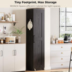 IRONCK Narrow Kitchen Pantry Storage Cabinet, 72" Slim Single Door with 6 Adjustable Shelves, Door Rack and Wheels, Space Saving Freestanding Storage Floor Cabinet for Small Place, Black