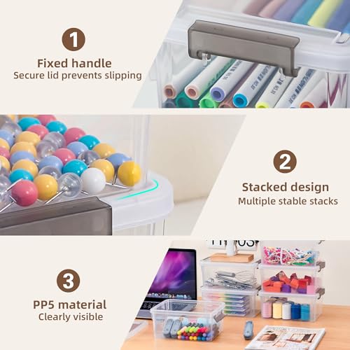 Anywish Small Storage Bins with Lids 3.2 QT Plastic Storage Containers for Organizing Stackable Clear Storage Boxes,Clear White(6 Packs)
