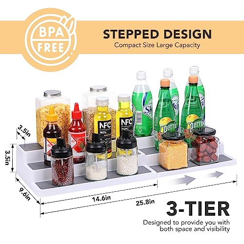 CiWiVOKi 3 Tier Expandable Spice Rack Organizer, Plastic Spice Rack, Adjustable Length 14.6In-25.8In, Non-Skid Tiered Spice Shelf Organizer for Kitchen Cabinet, Cupboard, Pantry, White/Grey - color: White/Gray(Pack of 1), size: 14.6"-25.8"