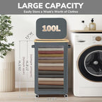 Goodpick Laundry Basket with Wheels, Large Rolling Laundry Hamper Slim Clothes Hampers with Removable Wash Bag Collapsible Dirty Clothes Basket with Lid, 100L, Gray - color: Gray, size: 100L (17.3"L x 13"W x 29.5"H)