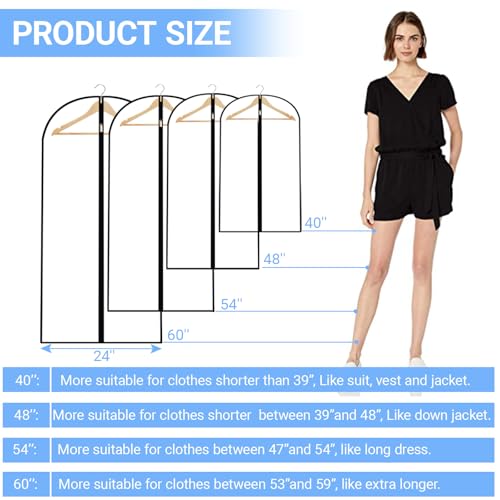 Garment Bags for Hanging Clothes 24'' x 55'' (Set of 12) Coat Covers for Closet Foldable Washable Dress Bags for Hanging Clothes for Long Dress Dance Costumes Suits Gowns Coats - color: Black-All Clear, size: 24''X55''-12P