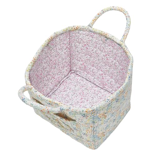 Quilted Fabric Storage Basket with Handles & Pocket, Foldable Laundry Hamper Boho Floral Print Organizer Bin for Home, Picnic, Office 12"x10"x10" (A-3) - color: A-3