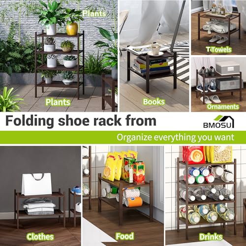 BMOSU 2-Tier Bamboo Small Shoe Rack Premium Stackable Shoe Shelf Storage Organizer for Hallway Closet Living Room Entryway Organizer(Brown) - color: Brown, size: Small-2-Tier（17*11*12.6inches）