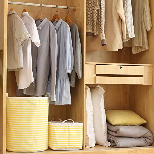 Sea Team Collapsible Canvas Fabric Storage Basket with Handles, Rectangle Waterproof Storage Bin, Box, Cube, Foldable Shelf Basket, Closet Organizer, 16.5 x 11.8 x 9.8 Inches, Yellow Stripe - color: Stripe/Yellow, size: 16.5 Inch (Pack of 1)