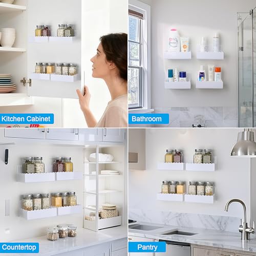 12 inch Spice Rack Wall Mounted,4 Pack Spice Organizer Shelf for Stove Cabinet Pantry Door, Adhesive or Screw Hanging Wall Spice Shelf Storage Holder in Kitchen and RV - White Color - color: White, size: 12"