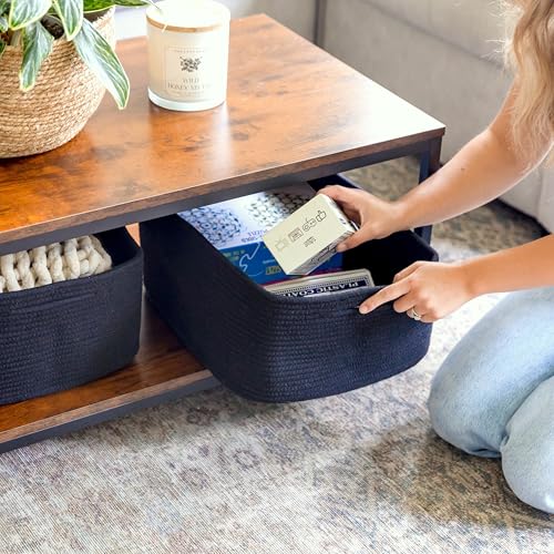NaturalCozy Storage Baskets 16.8”x13”x7.6” Cotton Rope Woven Baskets for Organizing 3-Pack | Toy Storage Bins | Basket for Shelves, Laundry, Blanket, Clothes, Closet, Kitchen, Bathroom, Gifts - color: Black