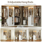 HOOBRO Closet System with 3 Extendable Rods, 9FT Closet Organizer with 4 Drawers, LED Light Strip, Built in Closet Organizer System, Adjustable Cloth Garment Rack from 6 to 9FT for Cloakroom, White