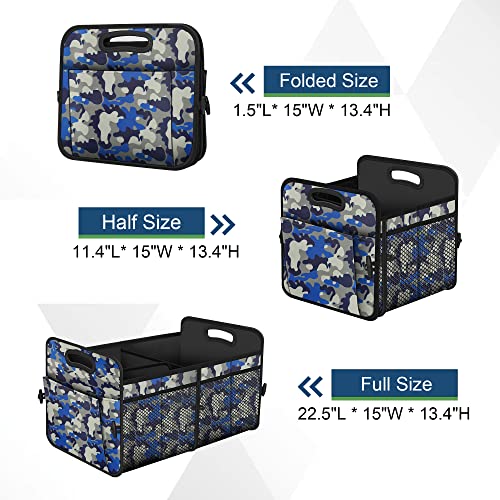 Femuar Car Trunk Organizer with 72L Large Capacity Waterproof Collapsible and 11 Pockets, Trunk Organizer for Car SUV/Jeep/Sedan, Large Size, Blue Camouflage - color: Blue camouflage, size: Large