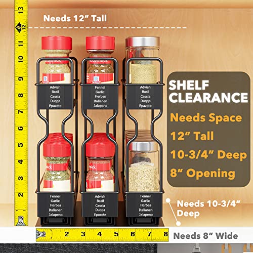 SpaceAid Pull Out Spice Rack Organizer, Heavy Duty Slide Out Seasoning Kitchen Organizer, Cabinet Organizer, with Labels, 7.7" W x10.75 D x10 H, 3 Drawers 2-Tier - style: Three 2"W Drawers, 2 Tier