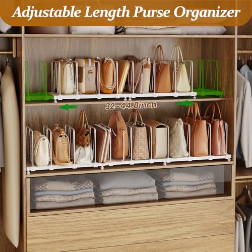 Dmevkic 11-Pack Adjustable Shelf Dividers, Expandable Purse Organizer for Closet (32–44.8"), Purse Storage Handbag Organizer for Closet Shoe Cabinet，White - size: Extended Range (32–44.8")