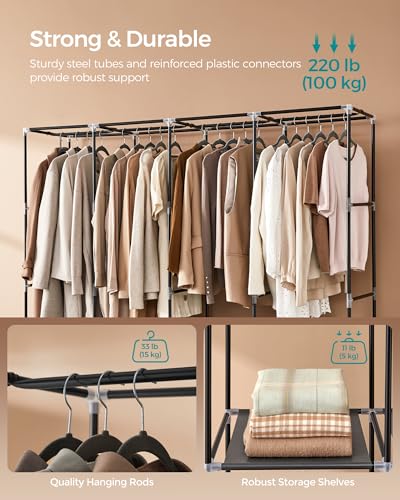 SONGMICS Portable Closet, Wardrobe Closet Organizer with Cover, 4 Hanging Rods and Shelves, 4 Side Pockets, 17.7 x 66.9 x 65.7 Inches, Large Capacity for Bedroom, Living Room, Ink Black URYG094B02 - color: Ink Black, size: 4 Tiers（66.9"L）
