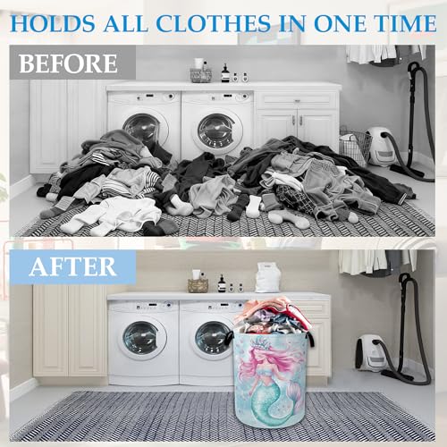 Cartoon Mermaid Laundry Basket Collapsible Laundry Hamper Clothes Toy Storage Bin for Bathroom Bedroom Room Decor 16" X 20.8" - color: Cartoon Mermaid
