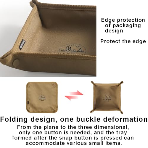 OULIGET Outdoor Folding Home Desktop Storage Tray,Jewelry Fast Folding Storage Tray,Outdoor Camping Canvas Trays,1 Piece，Khaki