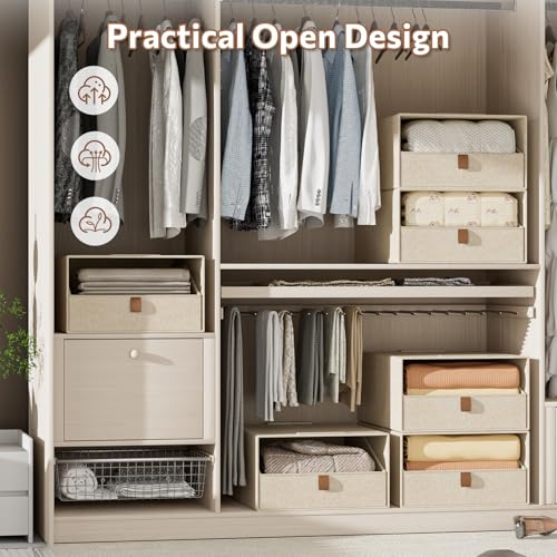 4-Pack Storage Bins with Drawers Large Closet Organizers and Storage Stackable Fabric Clothes Storage Box Collapsible Closet Drawers Organizer for Bedroom Living Room Under Bed (Beige, 21L*4) - color: Beige