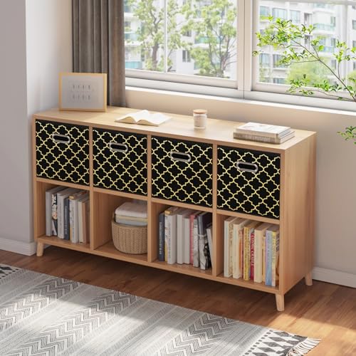 Black Foldable Storage Cubes Bins, Fabric Storage Box Cubes Organizer Baskets with Dual Handles for Home Organizer,Set of 3,(Black Gold) - color: Black Gold, size: 3 Pack