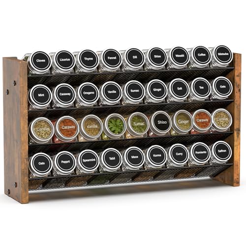 NESAPTO Spice Rack Organizer for Cabinet, Wooden 4 Tier Vertical Seasoning Organizers for Kitchen Pantry, Countertop/Wall Mount, Holds 36 Spice Jars (No Jars Included), 17.2" W × 9.4" H - size: Holds 36 Jars, 17.2"W × 9.4"H