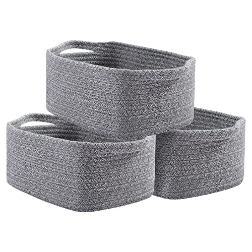OIAHOMY Cotton Rope Baskets, Woven Baskets for Storage, Nursery Storage Baskets, Rectangle Storage Basket with Handles, Storage Baskets for Shelves, Pack of 3, Gray Variegated - color: Gray Variegated