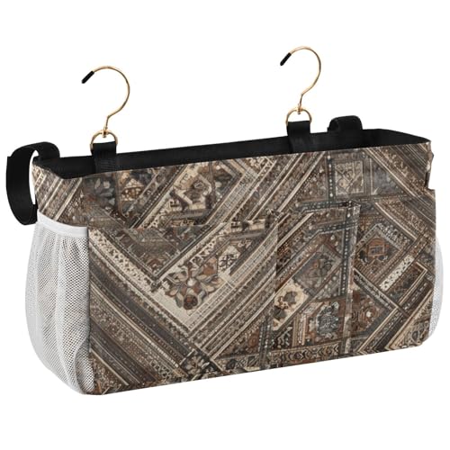 Bedside Caddy Metal Frame Hanging Organizer Bunk Bed Dorm Accessories Hook And Loop Storage Bag Large Pockets Brown Retro Bohemian - color: Brown Retro Bohemian