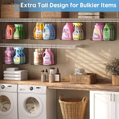 3-Pack Extra-Tall 13.6'' Hanging Laundry Basket Organizer, Foldable Wire Shelf with 360° Rotating Hooks & Reinforced Height - Durable Space-Saving Laundry Room & Closet Organizer, Black Patent - size: 3-Pack 13.9*11.1*40.6inch