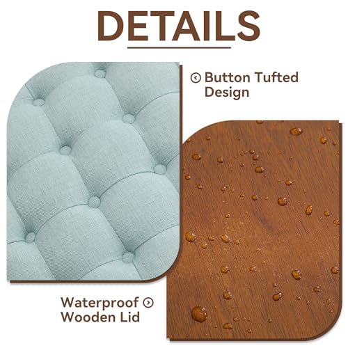 WUTUTUEE 30Inch Round Storage Ottoman with Tray, Modern Tufted Fabric Circle Coffee Table with Storage, Upholstered Ottoman with Removable Top for Living Room, Bedroom, Light Blue - color: Blue, size: 30 Inch