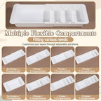2Pcs Expandable Sliding Drawer Tray with Adjustable Dividers, White Plastic Deep Desk Drawer Dividers Organizers Expandable 11.4 to 18.1 Inches For Utensils Office Bathroom Bedroom Kitchen