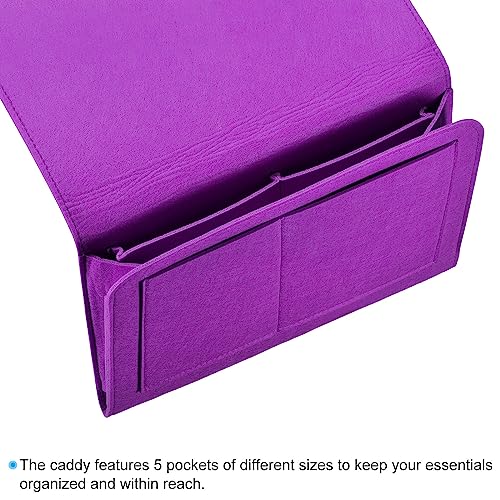 PATIKIL 13in Bedside Caddy, Bed Caddy Bedside Organizer Hanging Soft Felt 5 Pockets Bed Pockets Bedside Storage Organizer Remote Control Holder for Bedroom Phones Glasses, Purple - color: Purple, size: 12.6*8.6inch