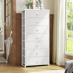 Crestlive Products Tall Dresser, 7-Drawer Wide Fabirc Storage Tower, Chests of Drawers - Vertical Organizer Unit for Bedroom, Hallway, Entryway, Nursery, Wood Top, Closets with Handles (White) - color: White, style: Wide-7 Drawers