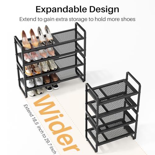 SNTD Shoe Rack - Expandable Shoe Organizer for Closet, Adjustable Metal Shoe Shelf Storage, Stackable Long Shoe Stand Holder for Garage, Entryway, Door Entrance (Black, 4-Tier) - color: Black, size: 4-Tier
