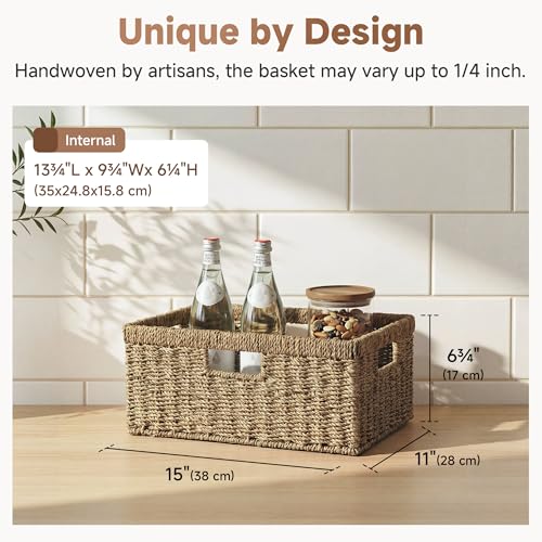 StorageWorks Large Wicker Baskets for Organizing, Seagrass Storage Basket with Built-in Handles for Pantry, Entryway, Living Room, 1 Pack - color: Natural (Seagrass), size: 15"L x 11"W x 6 ¾"H