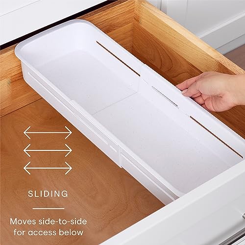 YouCopia DrawerFit® Sliding Drawer Bin, Expandable and Adjustable Kitchen Storage Organizer, Speckled White - style: Bin