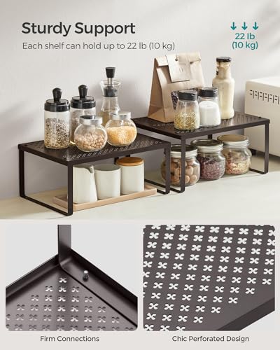 SONGMICS Spice Racks, Set of 2 Metal Cabinet Shelf Organizers, Countertop Organizers, Shelf Risers, Stackable, Expandable, Brown UKCS01BR - color: Brown, size: 9"D x 12.6"W x 6.1"H + 8.6"D x 12.6"W x 5.4"H