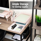 Mind Reader 2 Tier Paper Tray with Top Supply Compartment, Desktop File Organizer, Metal Mesh, Pink - color: Pink