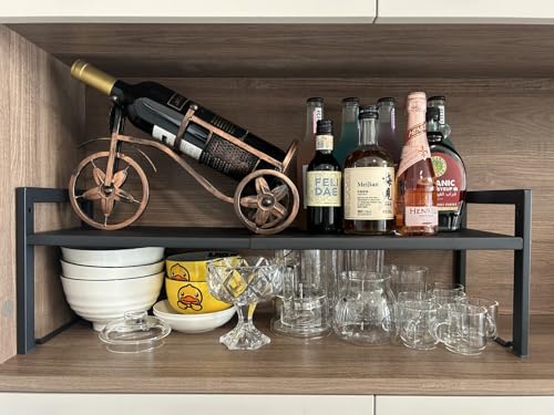Expandable Cabinet Shelf Organizer 16-26" L Stackable Kitchen Counter Shelf Rack Sink Riser Countertop Storage Black (Normal 7.9”D) - color: Black, size: 7.9"D (normal) - 1 Pack