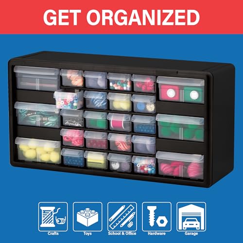 Akro-Mils 26-Drawer Plastic Drawer Storage Cabinet for Garage Organization, Bead Organizer, Building Bricks Storage, Teacher Toolbox, Makeup Organizer, 20" W x 6" D x 10" H, 10126 Black - color: Black, size: 26 Drawer, style: 1 Pack