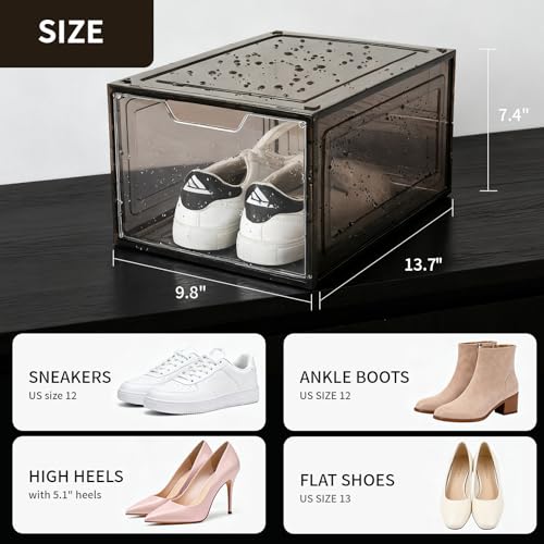 Shoe Boxes Shoe Storage Boxes Display Boxes with Magnetic Doors and Stackable Design, Ideal for Hallways, Under Beds, Wardrobes, and Living Rooms (Magnetic Door-Black, 6 Pack) - color: Magnetic Door-Black, 6 Pack