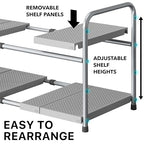 Simple Houseware Under Sink 2-Tier Heavy Duty Expandable Rack Organizer, Adjustable Width 15.75–25 Inches with 4 Shelf Height Levels, Silver - color: Silver