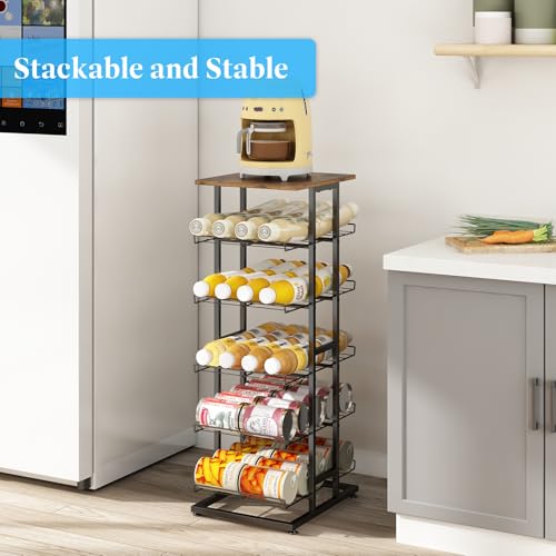 GILLAS 6 Tier with Wooden Top Water Bottle Storage with Wooden Tabletop,Metal Beverage Can Rack,Large Capacity Bottled Rack Water Bottle Holder Stand for Cabinet,Countertop Kitchen,Party,Black - size: 6 Tier With Wooden Top