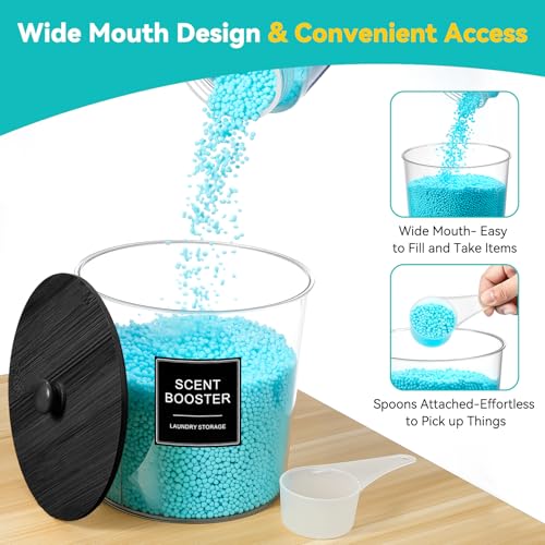 Laundry Pods Container & Dryer Sheet Holder, Laundry Room Organization and Storage Jars with Lids, Labels & Scoops for Powder Detergent Scent Booster, Black Lid - color: Black
