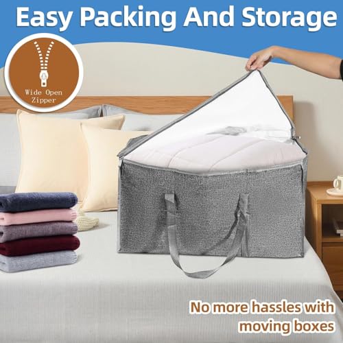 16 Pack-Extra Large Heavy Duty Moving Bags - Waterproof Storage Totes with Handles & Zippers, Foldable for College Dorm, Storage (Gray) - color: Gray, size: 16