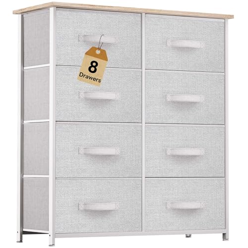 DWVO Fabric Dresser for Bedroom, Tall Dresser with 8 Drawers, Storage Tower with Fabric Bins, Chest of Drawers for Closet & Living Room - Sturdy Steel Frame, Wooden Top - color: Cool Grey, style: 8-Drawer