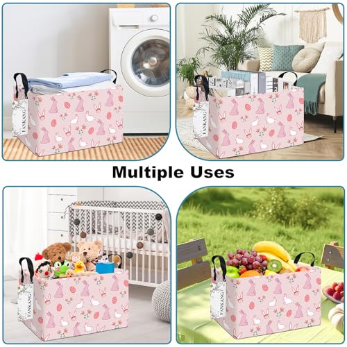 FANKANG Storage Bins,Nursery Hamper Canvas Laundry Basket Foldable with Waterproof PE Coating Storage Baskets for Boys and Girls, Office, Bedroom, Clothes,Toys(Rec-Rabbit ） - color: Rec-Rabbit