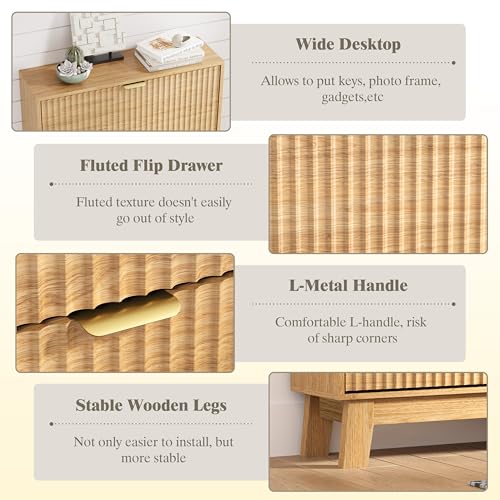 HUANLEGO Shoe Cabinet Storage for Entryway with 3 Flip Drawers, Fluted Narrow Shoe Organizer with Wooden Legs, Freestanding Slim Shoe Storage Hidden Shoe Rack Organizer for Front Door Entrance, Oak - color: Oak, size: 3 Drawer