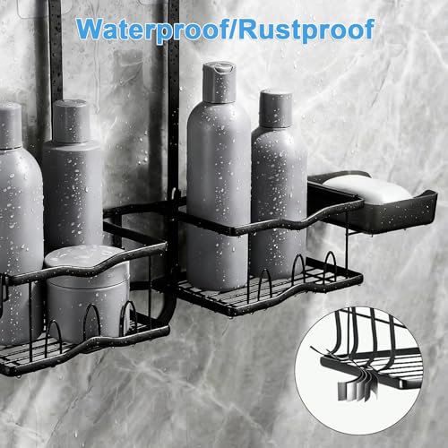 Shower Caddy Hanging Organizer, Rustproof Shower Organizer Hanging for Handheld Showerhead with Hooks for Razor/Sponge, Bathroom Caddy Rack Shower Shelves for Shampoo Soap Towels, Black - color: Black