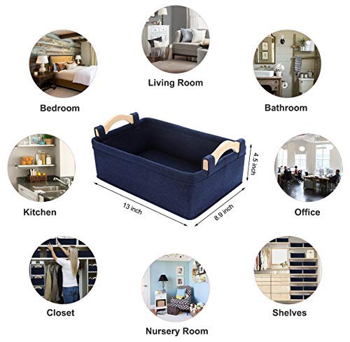 Rectangle Storage Baskets Navy Blue Storage Baskets Soft Decorative Nursery Bins for Books Magazines Album Dog Toys Bra Socks - color: Navy Blue, size: 13 x 8.9 x 4.5 Inch (Pack of 1)