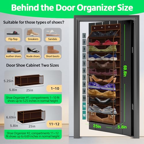 PAULONE 12 Pocket Over the Door Shoe Organizer,Reusable Breathable Large Mesh Bag Men's & Women's Sneaker Organizer,Shoe Organizer for Kids,Hanging Shoe Storage Hanging Bag (Coffee brown) - color: 12th Floor-Coffee brown