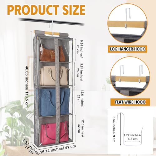 Silkfly 2 Pack Hanging Purse Organizer for Closet Clear Handbag Storage Hanger with Zipper Holder over The Door Wardrobe Tote Bag Storage Holder for Bedrooms Living Room (Brown) - color: Brown