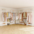 ONBRILL L7 Wall Mounted Industrial Pipe Clothing Rack – Heavy Duty Modular Closet System with 9 Hanging Rods ( 6 Expandable) & 10 Adjustable Shelves, Corner Garment Rack, Large Wardrobe - White - color: White